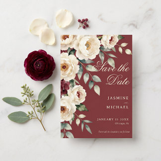 Save The Date Mariage d'hiver à la pivoine de Bourgogne à l'aqua
