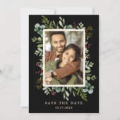 Save The Date Mariage dhiver à la verdure botanique Photo Noir (Devant)