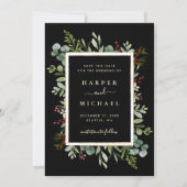 Save The Date Mariage dhiver à la verdure botanique Photo Noir (Dos)