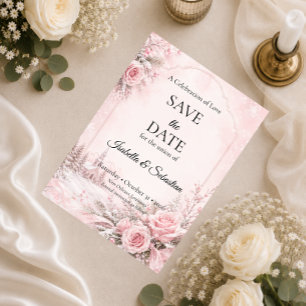 Save The Date Mariage d'hiver aux teintes roses romantiques