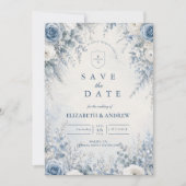 Save The Date Mariage d'hiver bleu élégant (Devant)