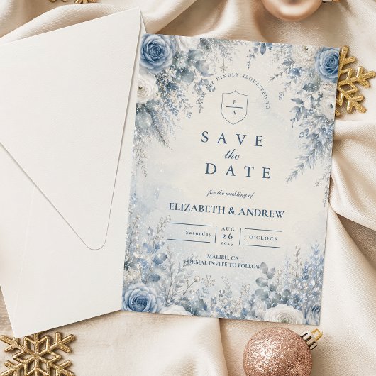 Save The Date Mariage d'hiver bleu élégant