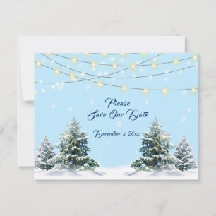 Save The Date Mariage d'hiver Chaîne Lumières Neige couvertArbre