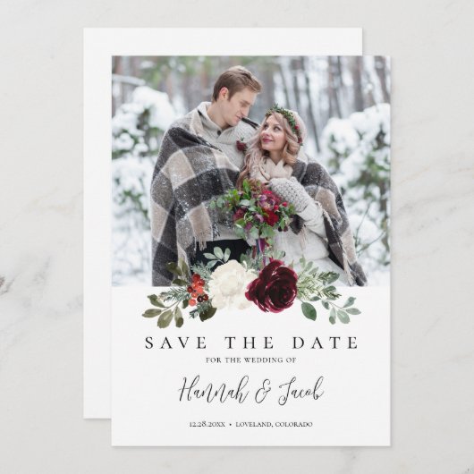 Save The Date Mariage d'hiver de Noël élégant (Devant / Derrière)