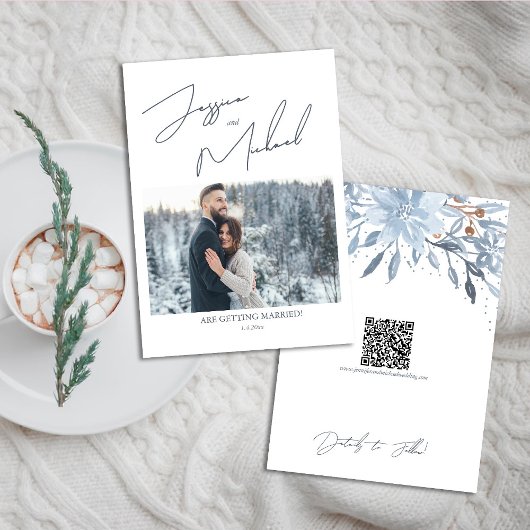 Save The Date Mariage d'hiver Dusty Blue Photo Script