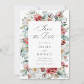Save The Date Mariage d'hiver élégant Noël Floral Formal (Devant)