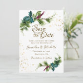 Save The Date Mariage d'hiver Evergreen Rouge Baies de Noël (Debout devant)