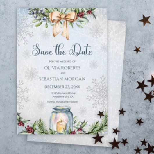 Save The Date Mariage d'hiver givré enneigé de Noël