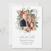 Save The Date Mariage d'hiver magique enneigé avec pin rustique (Devant)