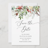 Save The Date Mariage d'hiver Noël à feuilles persistantes Enreg (Devant)