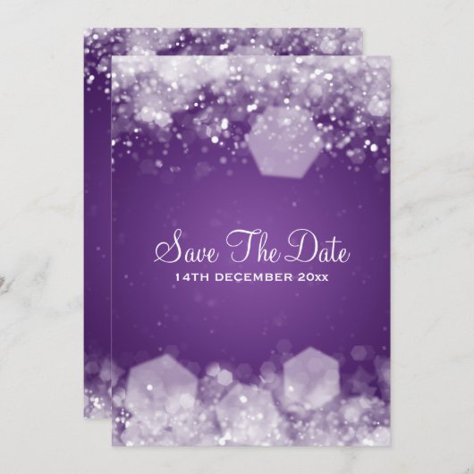 Save The Date Mariage d'hiver Nuit étincelante violet (Devant / Derrière)