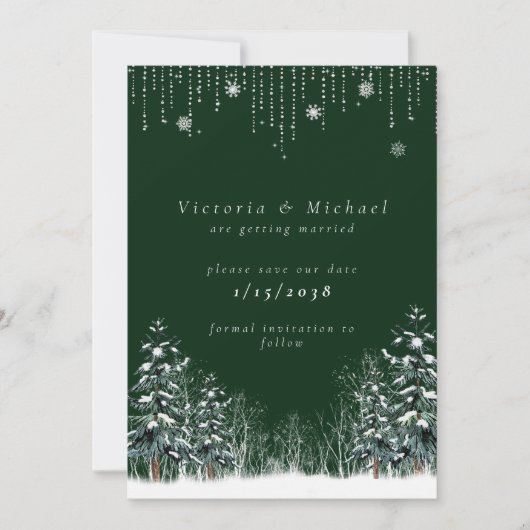 Save The Date Mariage d'Hiver Pins Flocons de Neige (Devant)