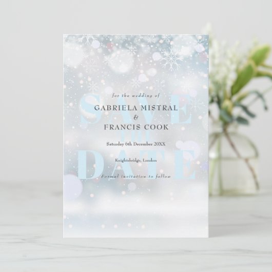 Save The Date Mariage d'hiver Snowflakes (Debout devant)