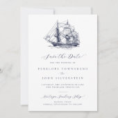 Save The Date Mariage d'illustration de navire nautique minimal  (Devant)