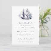 Save The Date Mariage d'illustration de navire nautique minimal  (Debout devant)