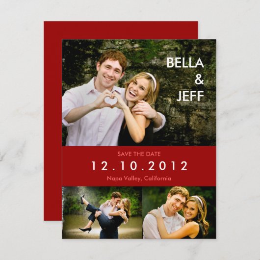Save The Date Mariage d'instantanés en rouge Enregistrer la cart (Devant / Derrière)