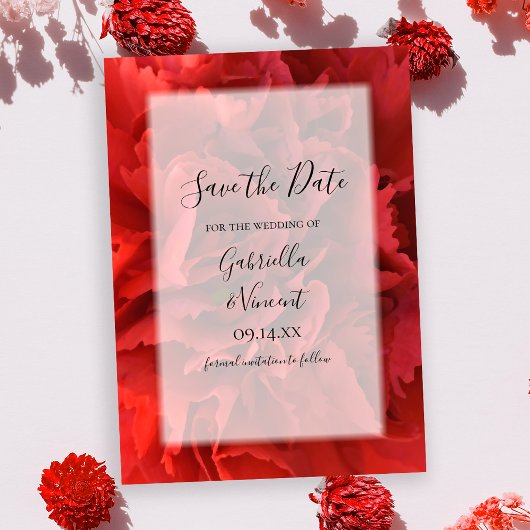 Save The Date Mariage d'oeillets à la florale rouge Enregistrer 