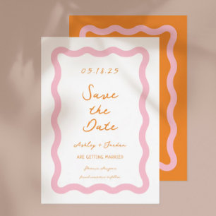 Save The Date Mariage d'onde rose orange rétro