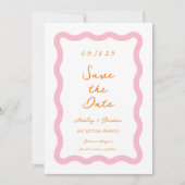 Save The Date Mariage d'onde rose orange rétro (Devant)