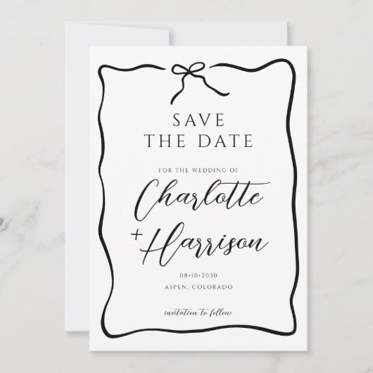 Save The Date Mariage Doodle de Ruban à Arc de Script Fantaisist (Devant)
