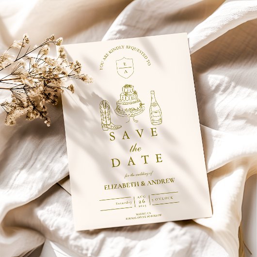 Save The Date Mariage doodlé funky dessiné à la main occidental