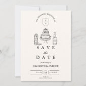 Save The Date Mariage doodlé main noire et blanche occidentale (Devant)
