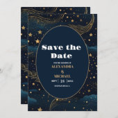 Save The Date Mariage d'or céleste Crescent Moon (Devant / Derrière)