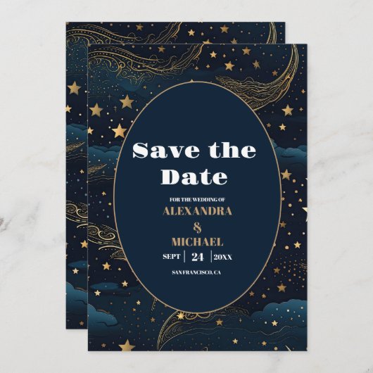 Save The Date Mariage d'or céleste Crescent Moon (Devant / Derrière)