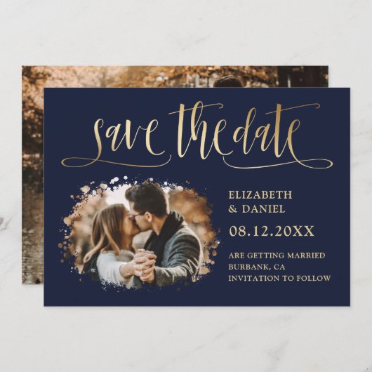Save The Date Mariage d'or de la Marine moderne Photo Enregistre (Devant / Derrière)