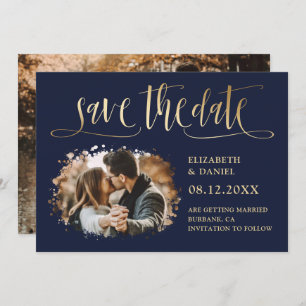 Save The Date Mariage d'or de la Marine moderne Photo Enregistre