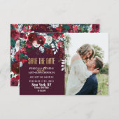 Save The Date Mariage d'or en arrangement floral d'ivoire rouge (Devant / Derrière)