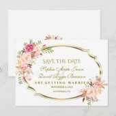 Save The Date Mariage d'or floral rose romantique (Devant / Derrière)