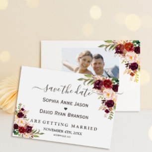 Save The Date Mariage d'or Floral Rouge Bourgogne Marsala