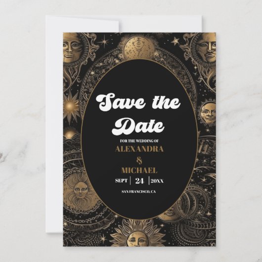 Save The Date Mariage d'or noir céleste (Devant)