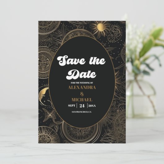 Save The Date Mariage d'or noir céleste (Debout devant)