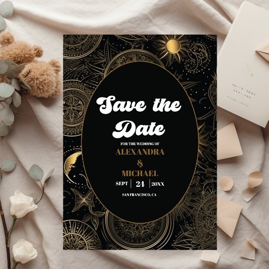 Save The Date Mariage d'or noir céleste