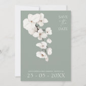 Save The Date Mariage d'orchidée blanche moderne Sage Green (Devant)