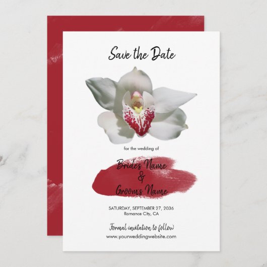 Save The Date Mariage d'Orchidée Bourgogne Blanche Enregistrer L (Devant / Derrière)