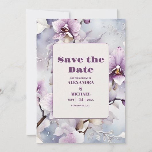 Save The Date Mariage d'orchidée pourpre (Devant)