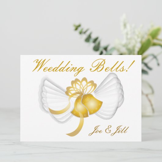 Save The Date Mariage Doré Cloches Card-Cust. (Debout devant)