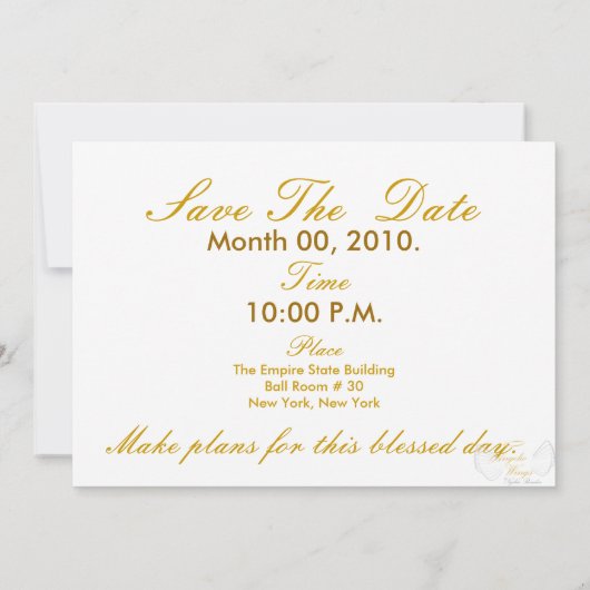 Save The Date Mariage Doré Cloches Card-Cust. (Dos)