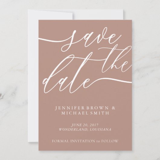 Save The Date Mariage Douce Bronze Calligraphie Photo Personnali (Devant)