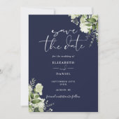 Save The Date Mariage du code QR de la marine Blue Greenery Flor (Devant)