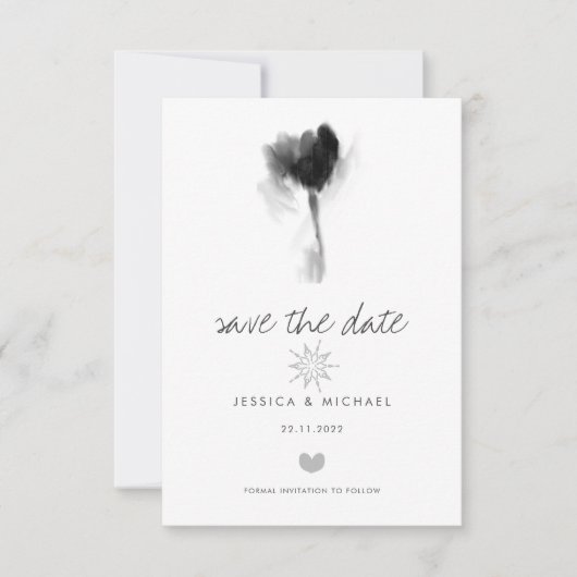 Save The Date Mariage du coeur de la Tulipe noire et blanche (Devant)