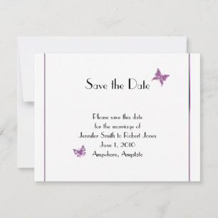 Save The Date Mariage du coeur de papillon violet Enregistrer la