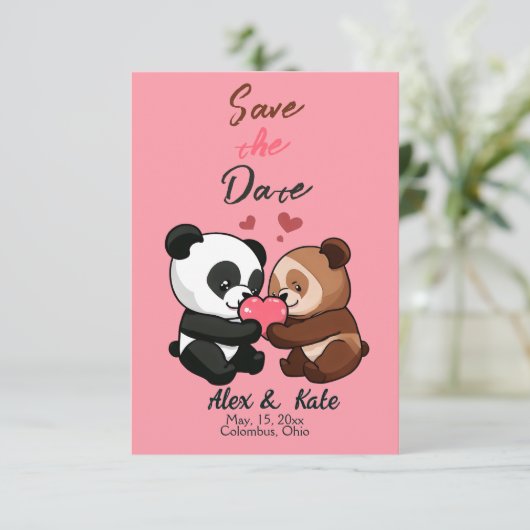 Save The Date Mariage du manchot d'ours mignon Enregistrer la da (Debout devant)