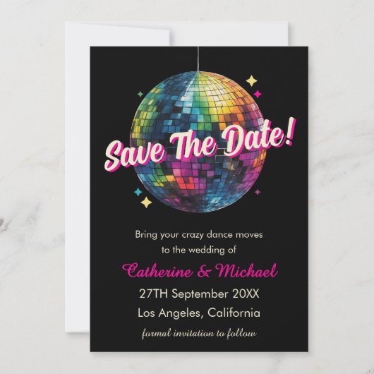 Save The Date Mariage du Party Disco Ball Sparkle Glam des année (Devant)