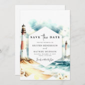 Save The Date Mariage du phare Chic Boho Waves (Devant / Derrière)