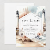 Save The Date Mariage du phare des vagues minimales (Devant / Derrière)