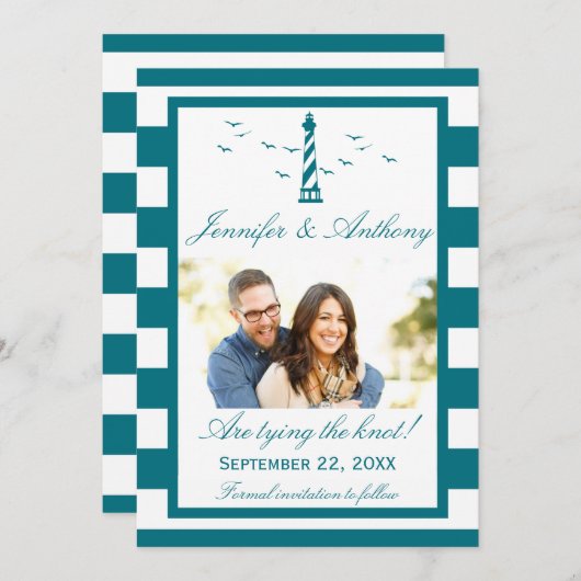 Save The Date Mariage du phare nautique Photo Enregistrer la dat (Devant / Derrière)